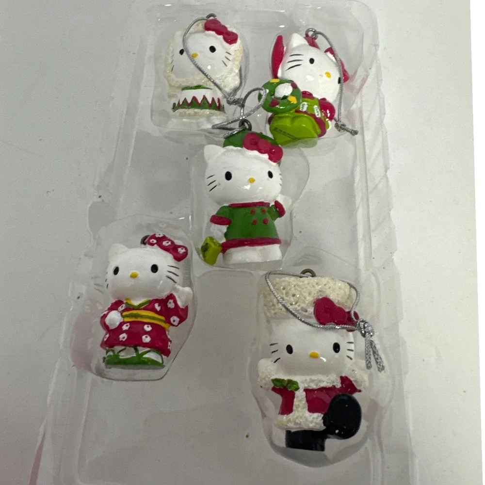 Sanrio Hello Kitty Christmas Ornament Set 5pc Red Green 2009 Kurt Adler Good